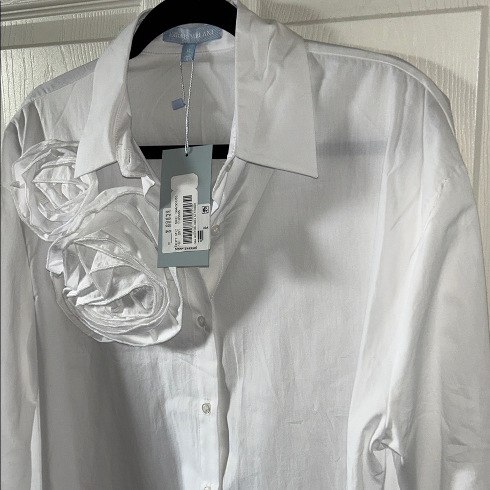 Antonio Melani Womens White Rose Flower Appliqué Button Down Shirt Size Med - Picture 6 of 10